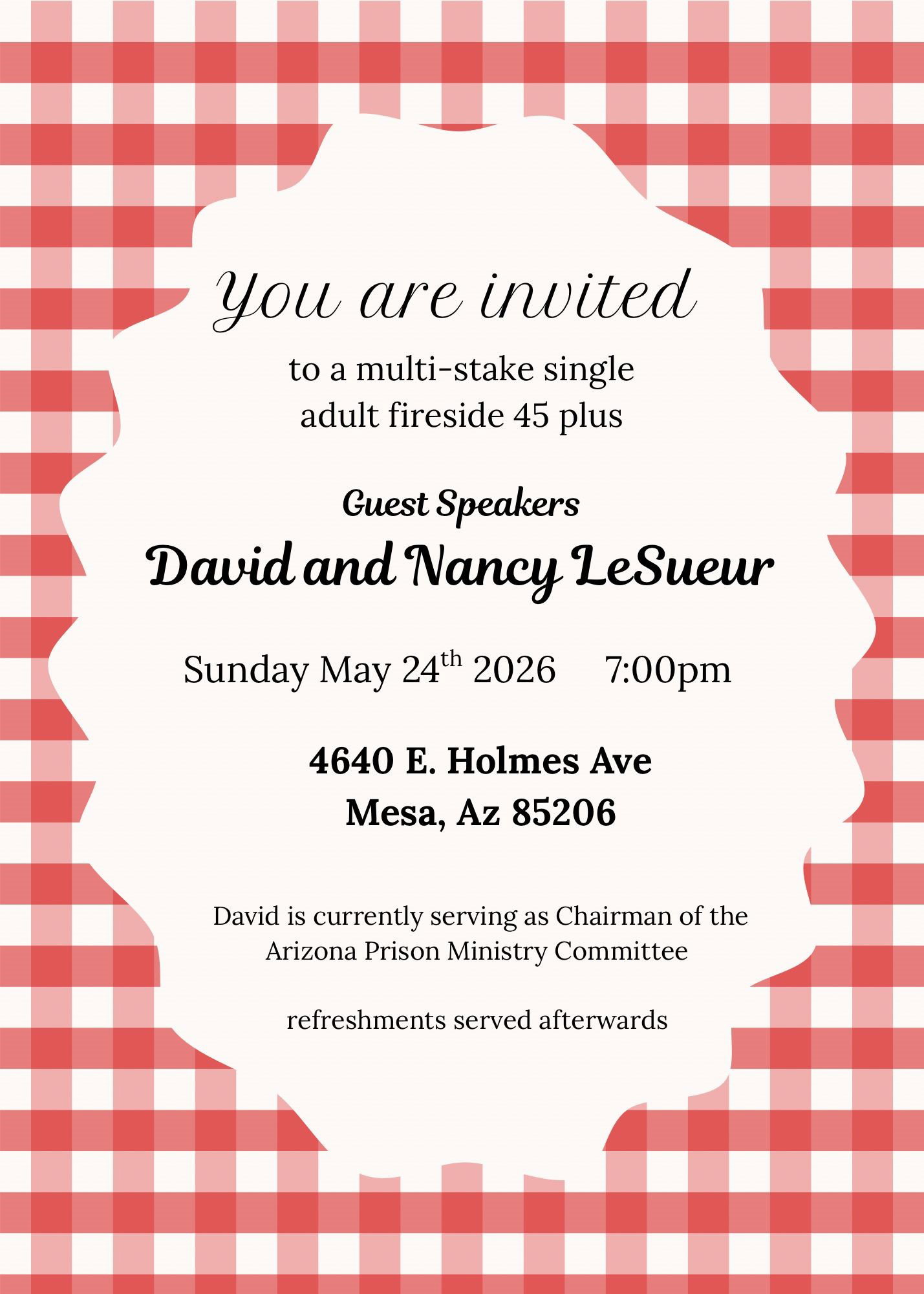 Multi-Stake Single Adult Fireside - David and Nancy LeSueur